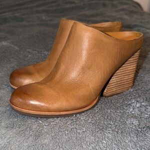 Kork-Ease Tan Leather Stacked Heel Mule clog